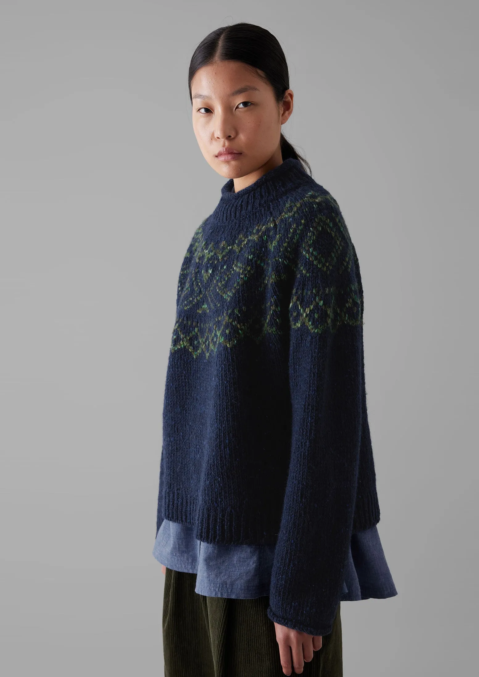 Graphic Yoke Sweater | Navy/Green | Parallel