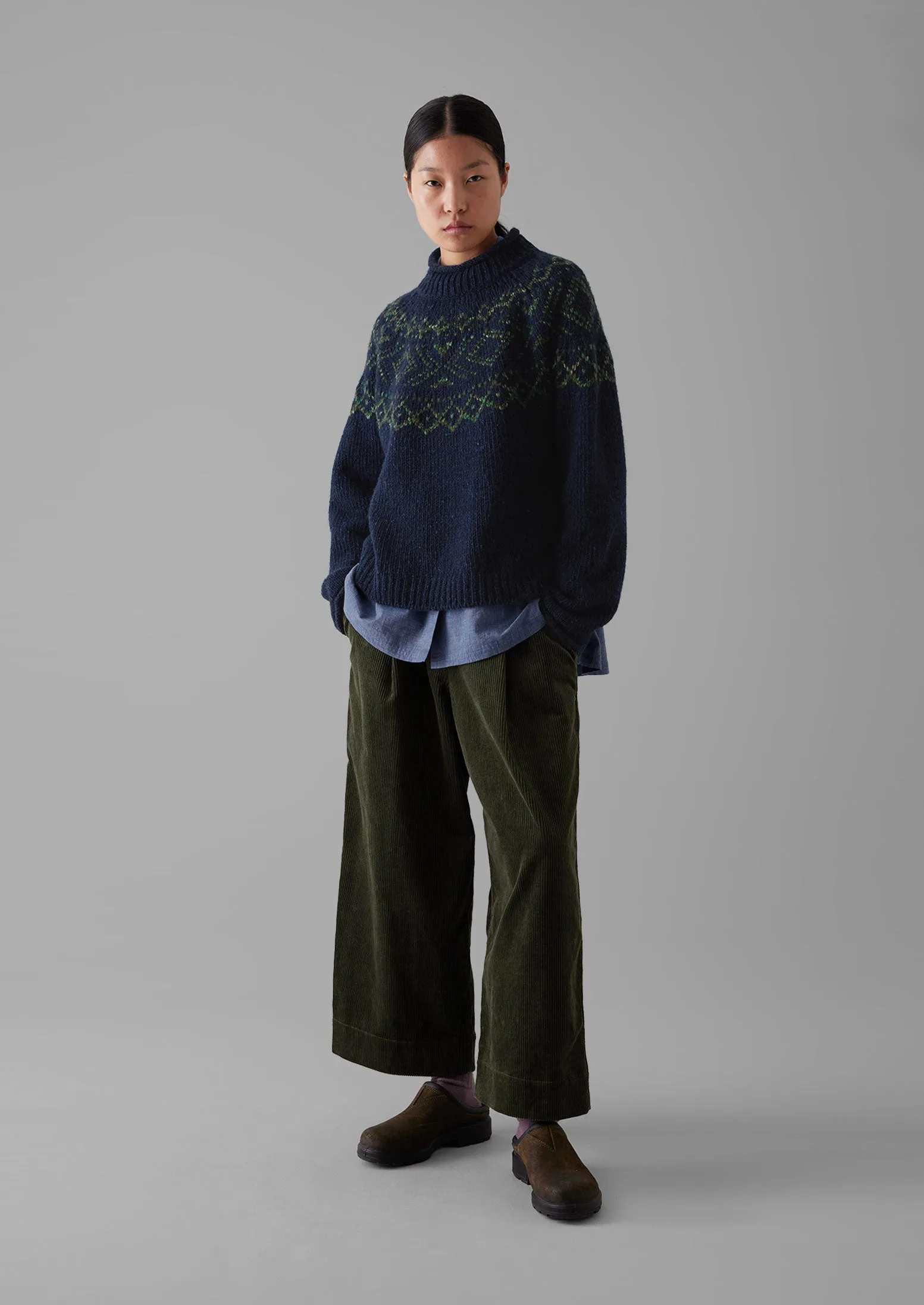 Graphic Yoke Sweater | Navy/Green | Parallel