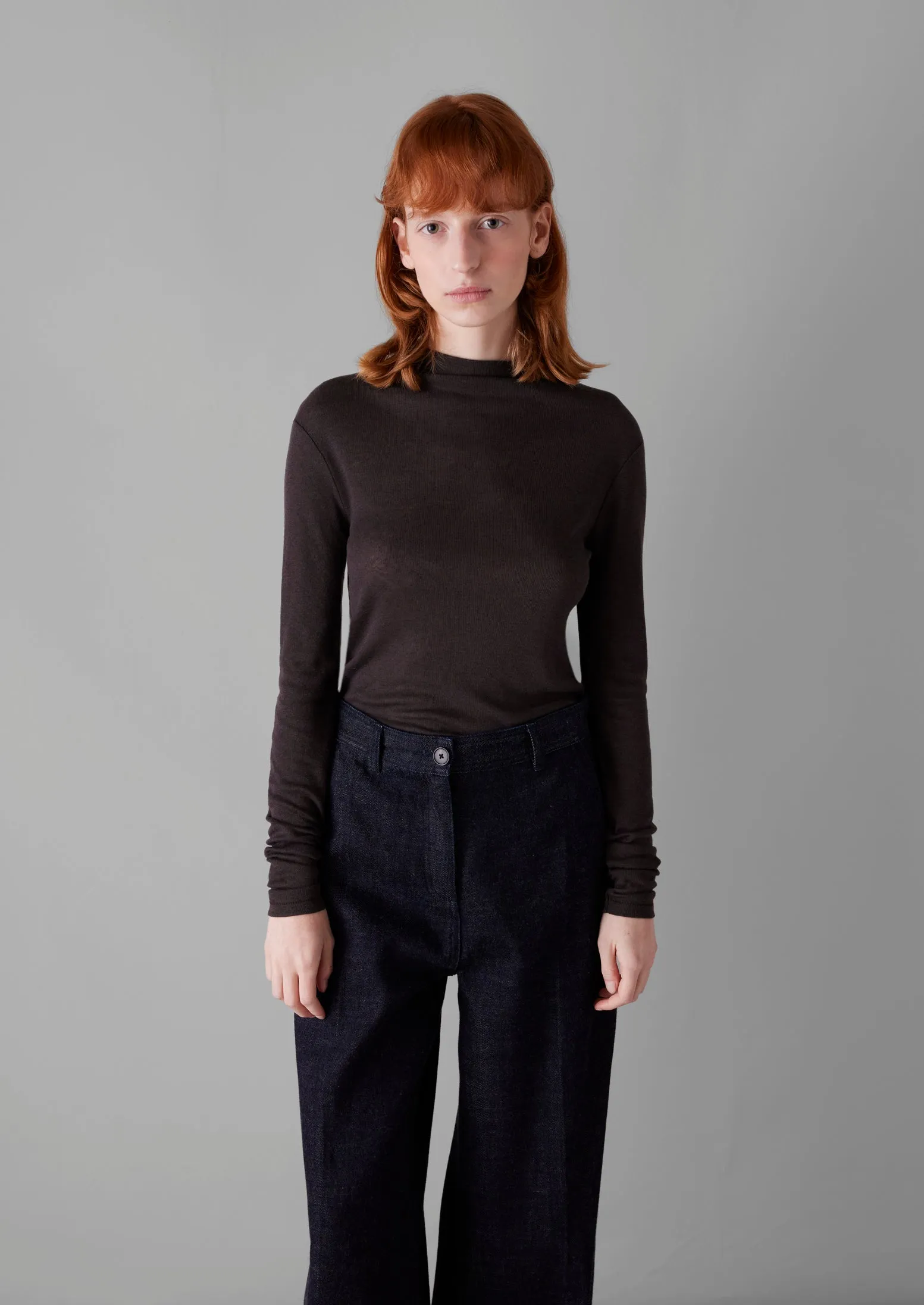 Aster Wool Lyocell High Neck Tee | Black Coffee sold by TOAST product image thumbnail 2
