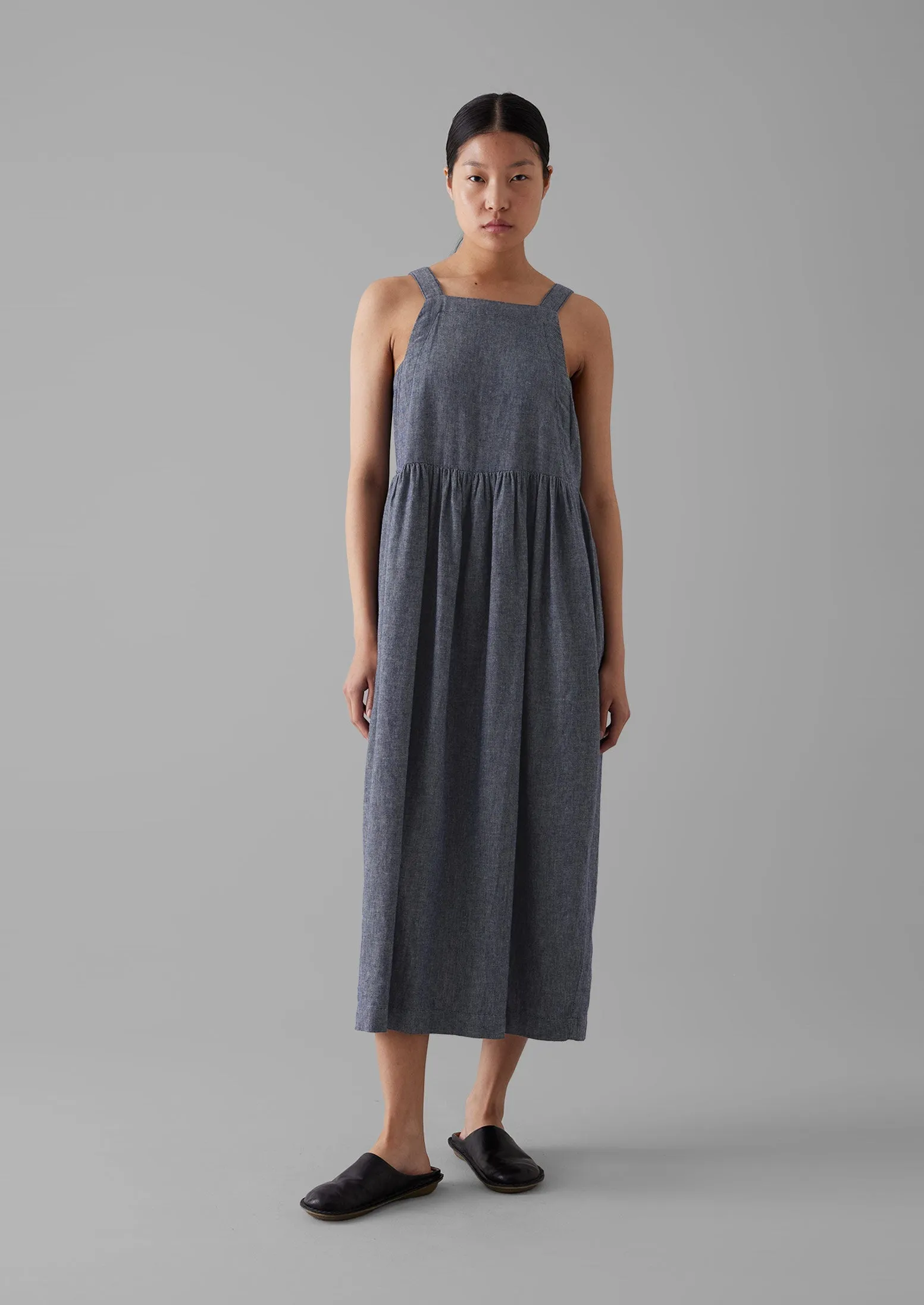 Cotton Linen Twill Gathered Waist Dress | Indigo Blue sold by TOAST product image thumbnail 4