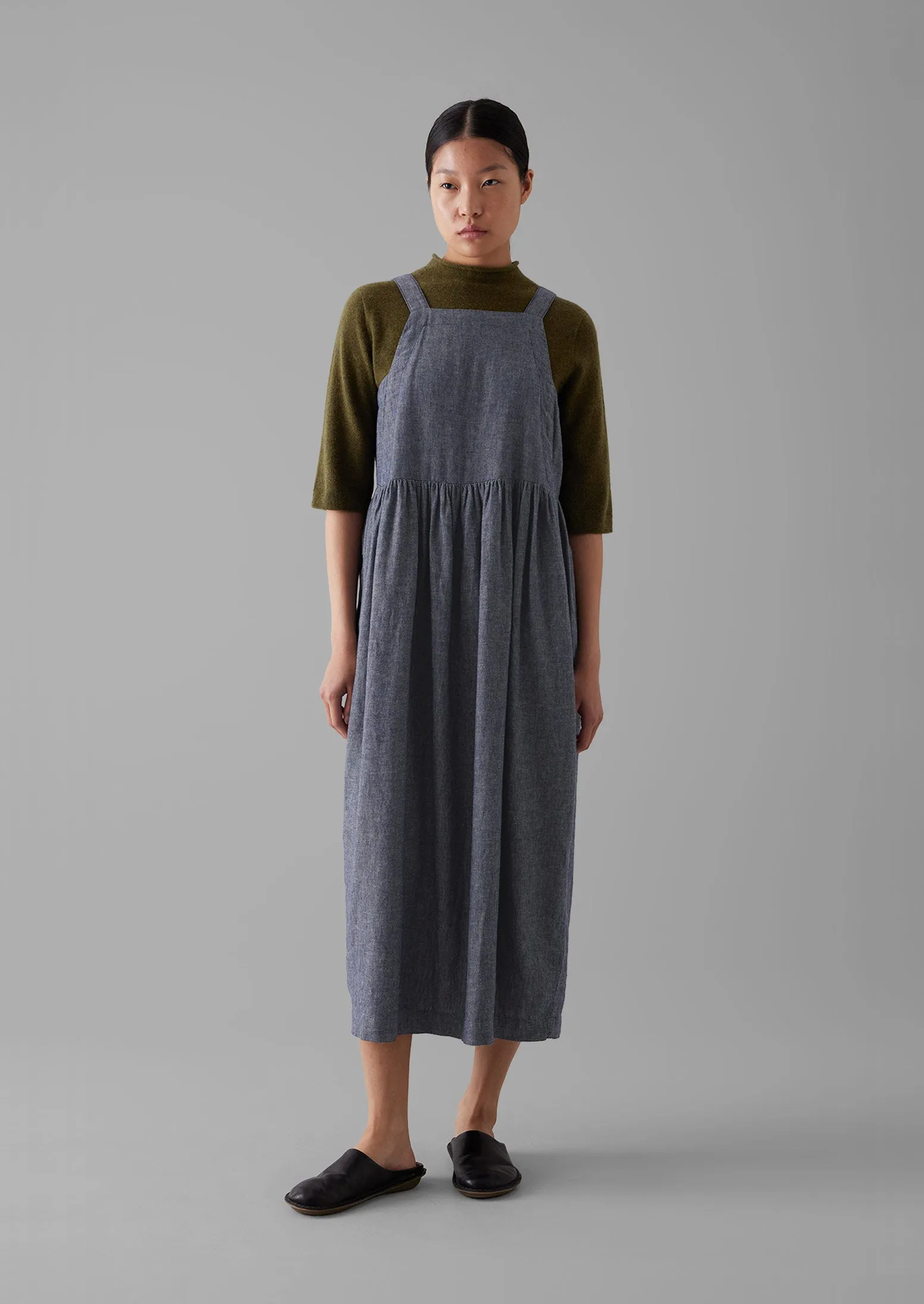 Cotton Linen Twill Gathered Waist Dress | Indigo Blue sold by TOAST product image thumbnail 5