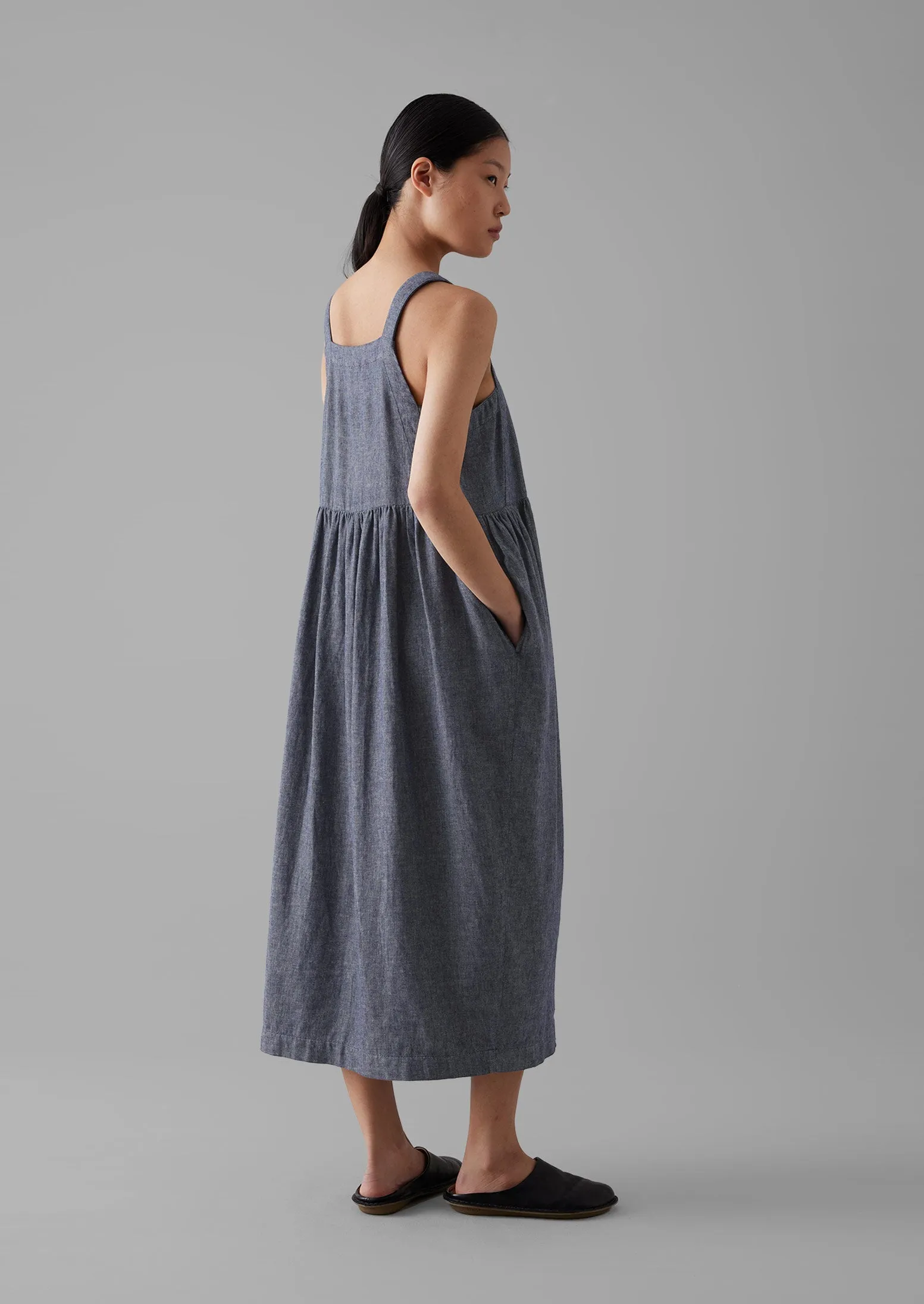 Cotton Linen Twill Gathered Waist Dress | Indigo Blue sold by TOAST product image thumbnail 2