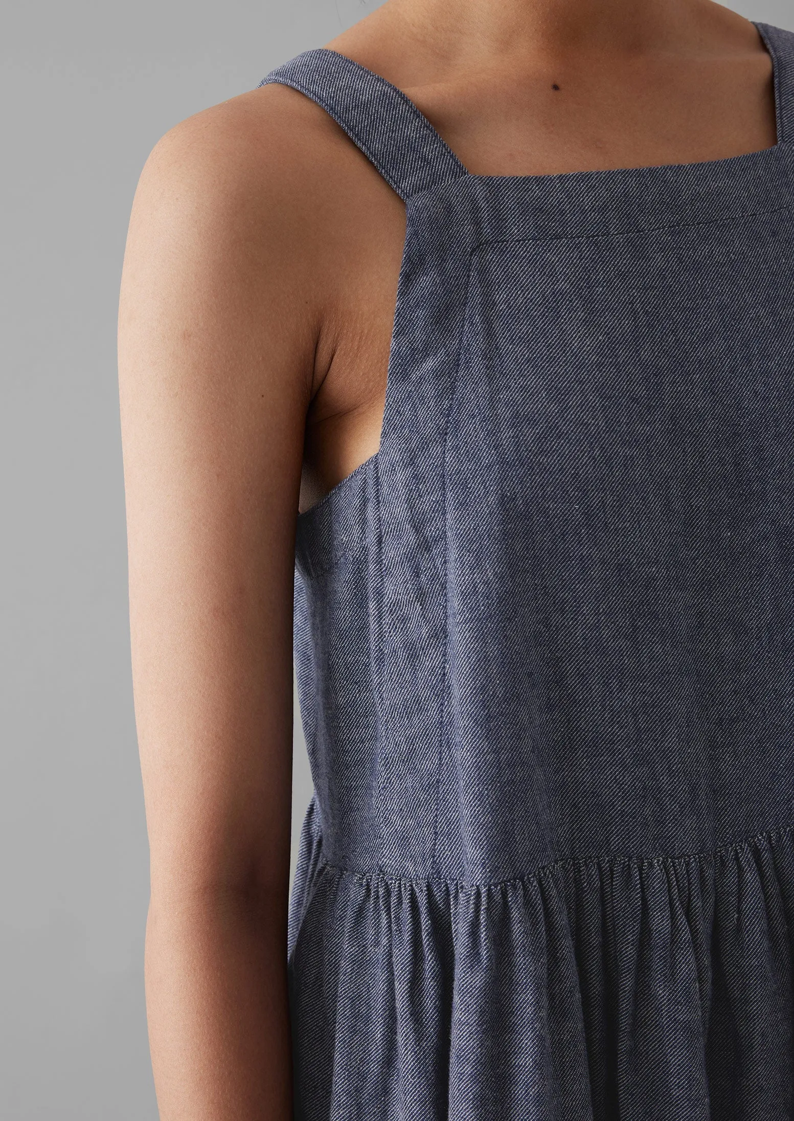 Cotton Linen Twill Gathered Waist Dress | Indigo Blue sold by TOAST product image thumbnail 3