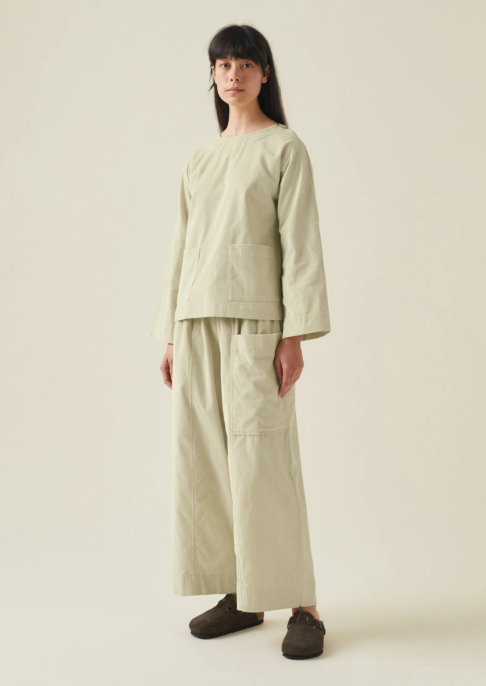 Button Shoulder Organic Cord Smock | Limestone sold by TOAST product image thumbnail 3
