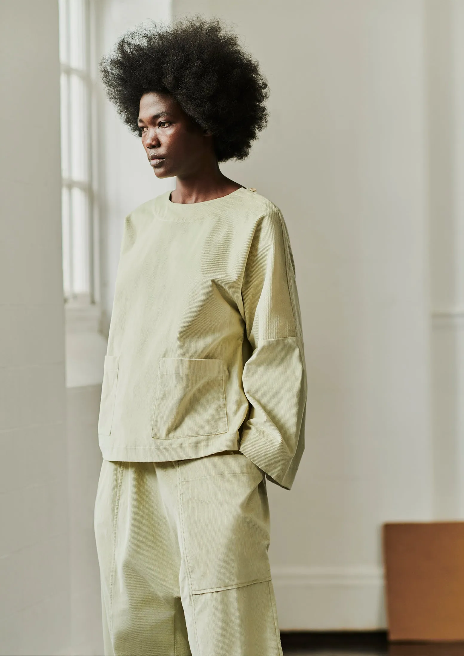 Button Shoulder Organic Cord Smock | Limestone sold by TOAST product image thumbnail 2