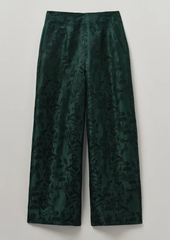 Linen Silk Jacquard Trousers | Lapis Green sold by TOAST