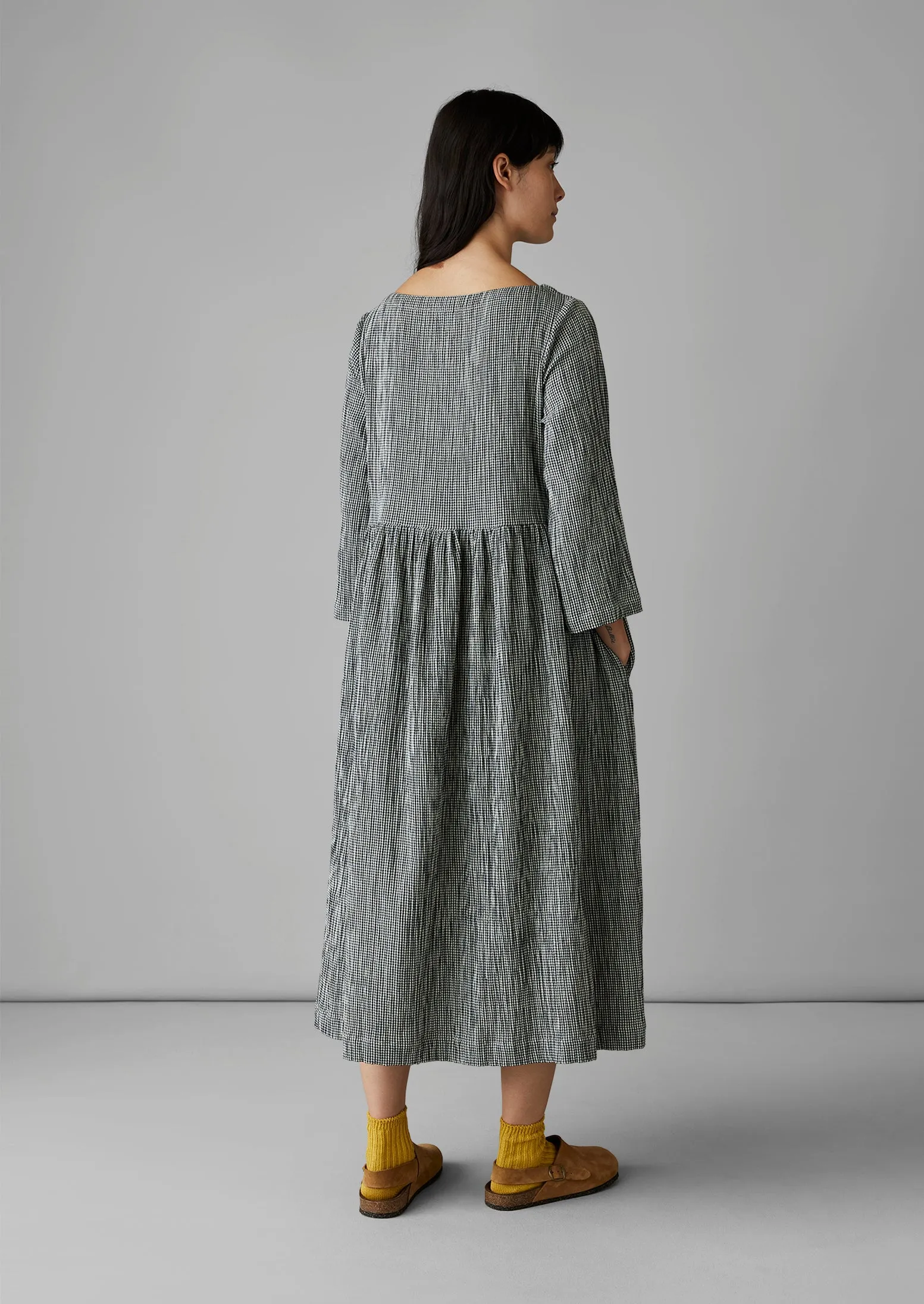 Freya Crinkle Cotton Gingham Dress | Black/Ecru sold by TOAST product image thumbnail 5