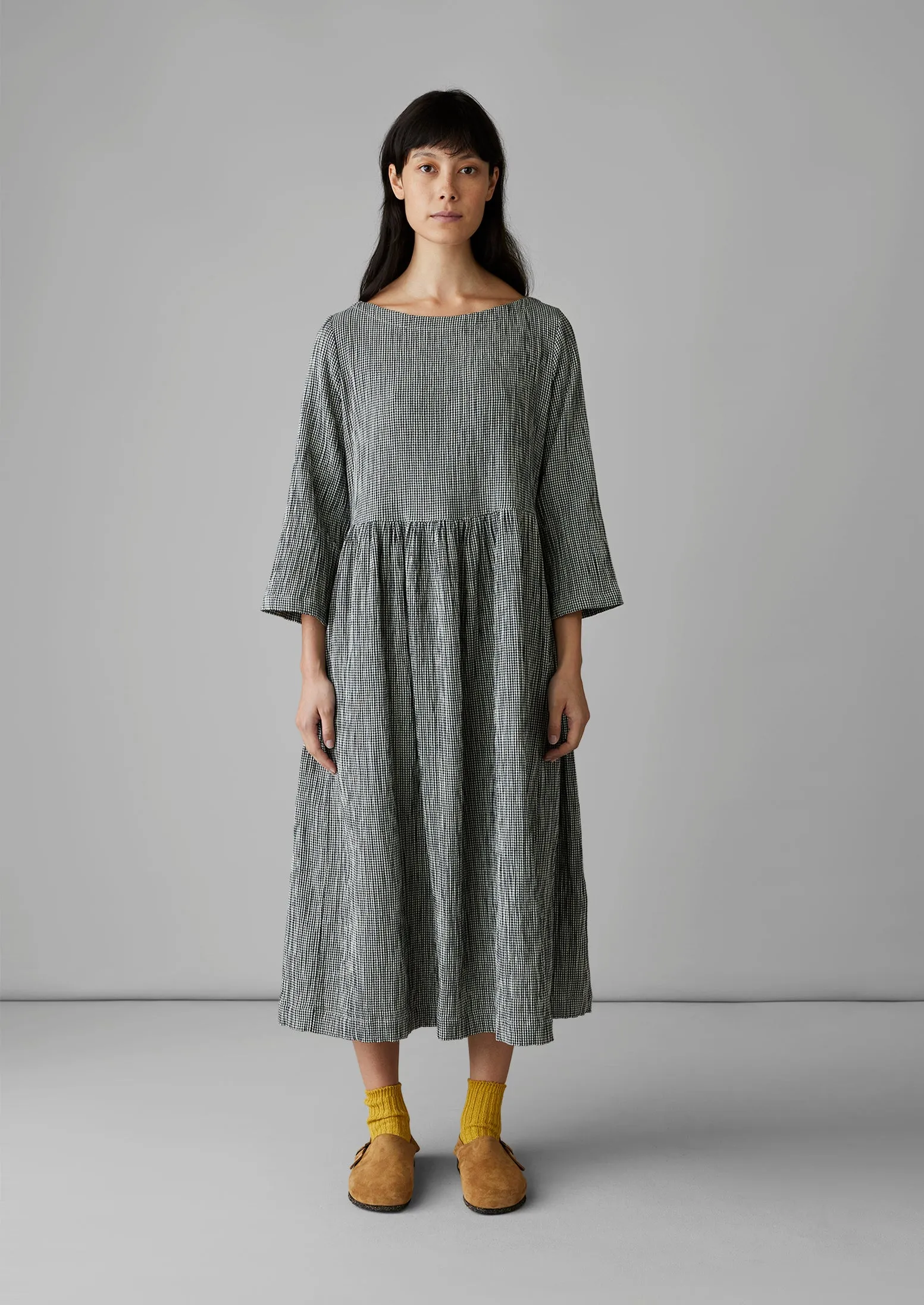 Freya Crinkle Cotton Gingham Dress | Black/Ecru sold by TOAST product image thumbnail 2