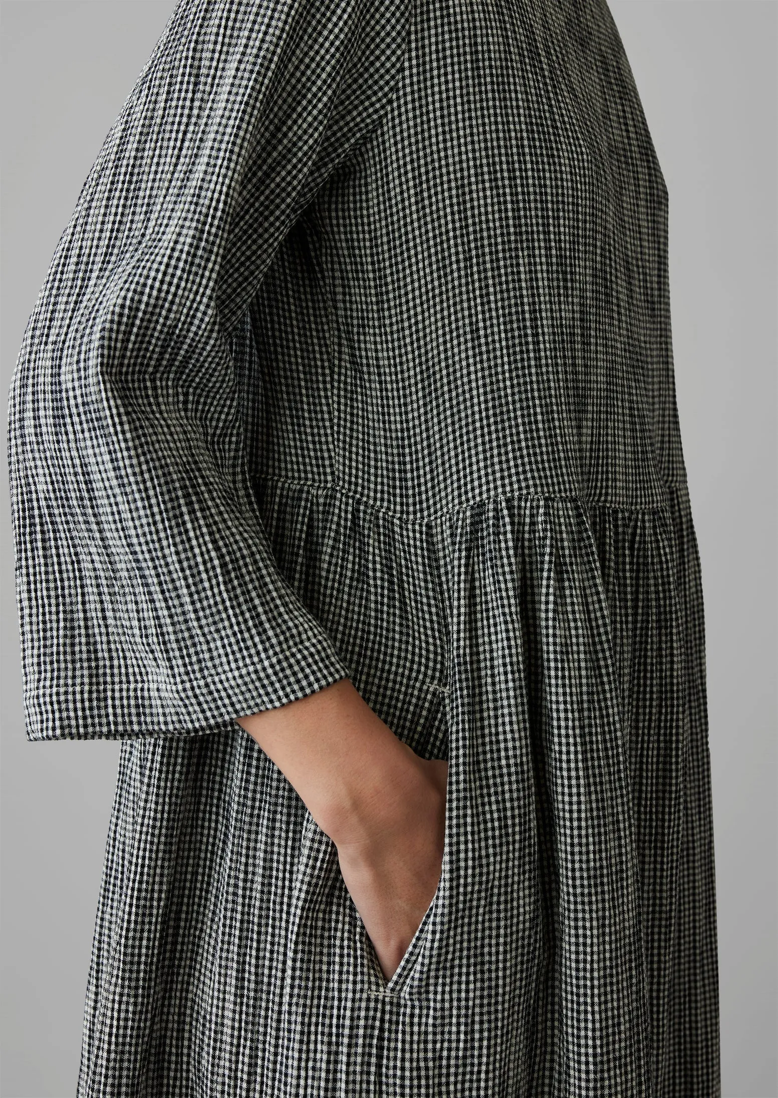 Freya Crinkle Cotton Gingham Dress | Black/Ecru sold by TOAST product image thumbnail 3