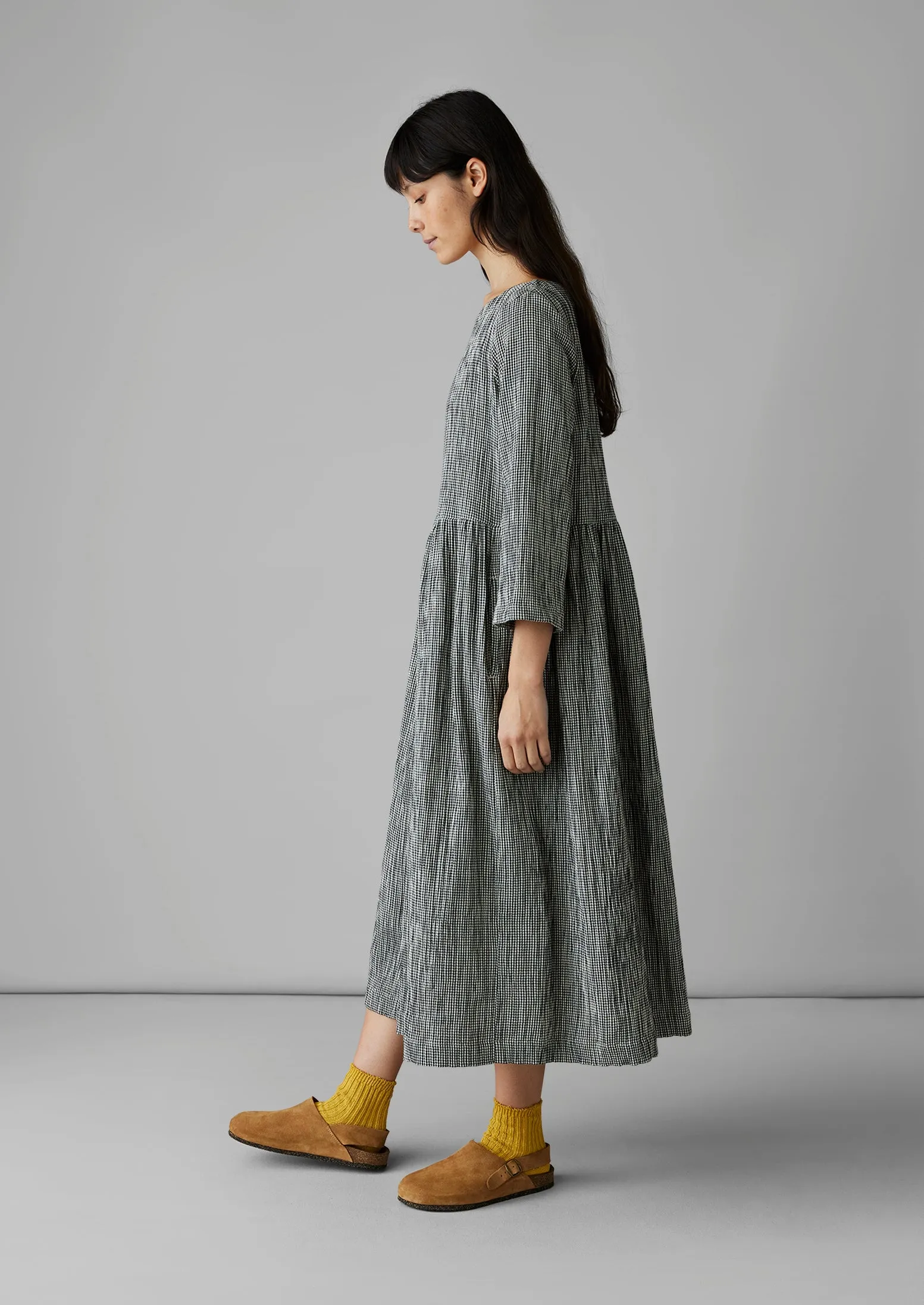 Freya Crinkle Cotton Gingham Dress | Black/Ecru sold by TOAST product image thumbnail 4