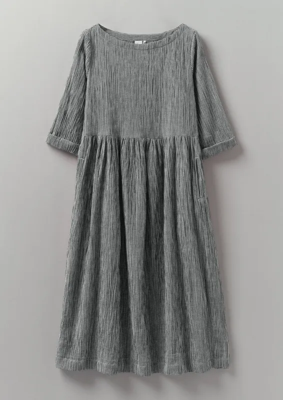 Freya Crinkle Cotton Gingham Dress | Black/Ecru sold by TOAST