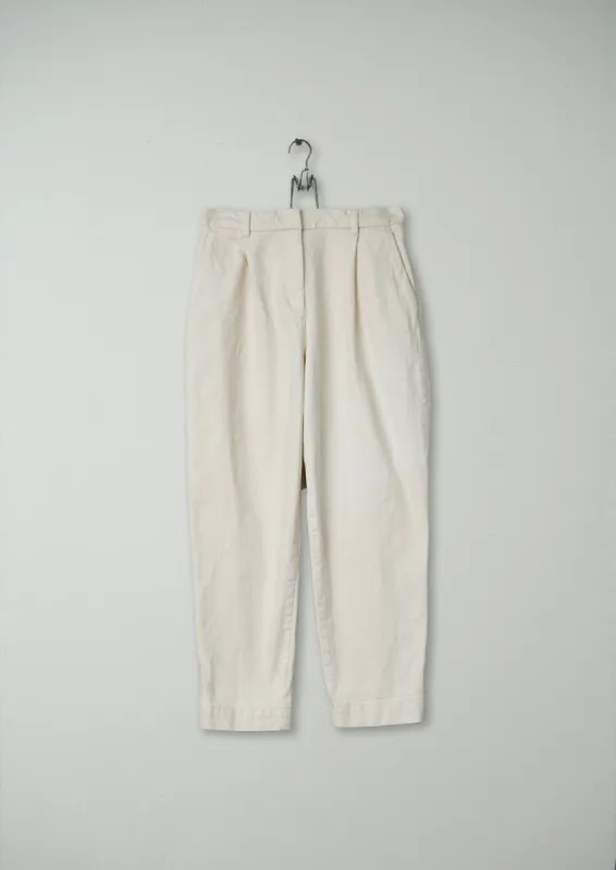 Reworn Denim Pleat Front Trousers Size 10 (148) | Ecru sold by TOAST