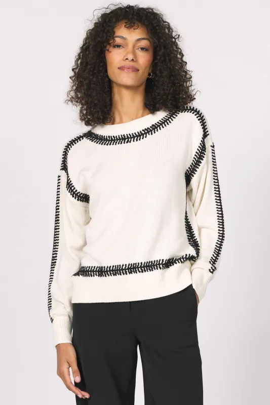 ZANA SWEATER CREAM BLACK STITCH sold by Another Love Clothing