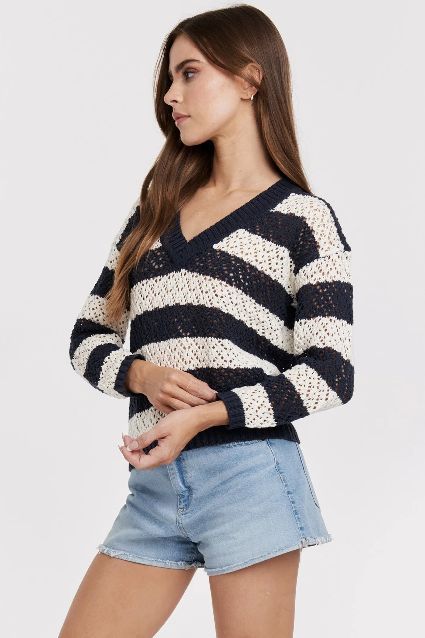 ALANI NOVELTY SWEATER NAVY CREAM STRIPE sold by Another Love Clothing product image thumbnail 2