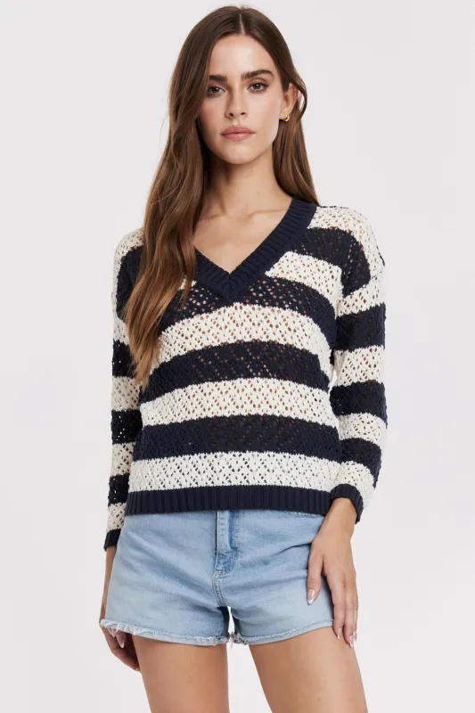 ALANI NOVELTY SWEATER NAVY CREAM STRIPE sold by Another Love Clothing