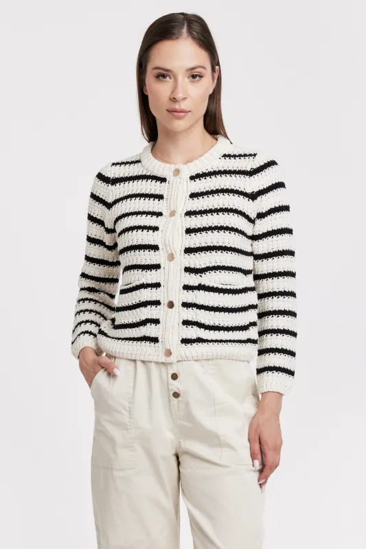 TRIXIE CARDIGAN SWEATER CREAM BLACK STRIPE sold by Another Love Clothing
