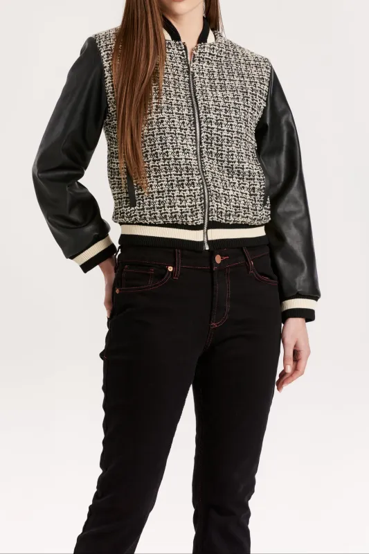 JANEL BOMBER JACKET BLACK/WHITE MIX MEDIA sold by Another Love Clothing
