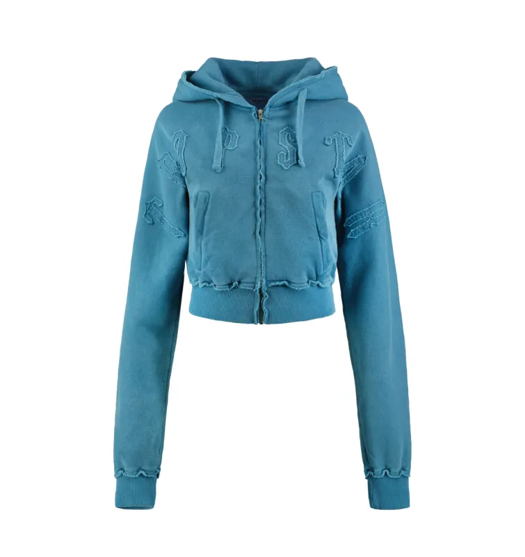 Women's Irongate Cropped Batwing Zip Hoodie - Washed Blue sold by Trapstar London
