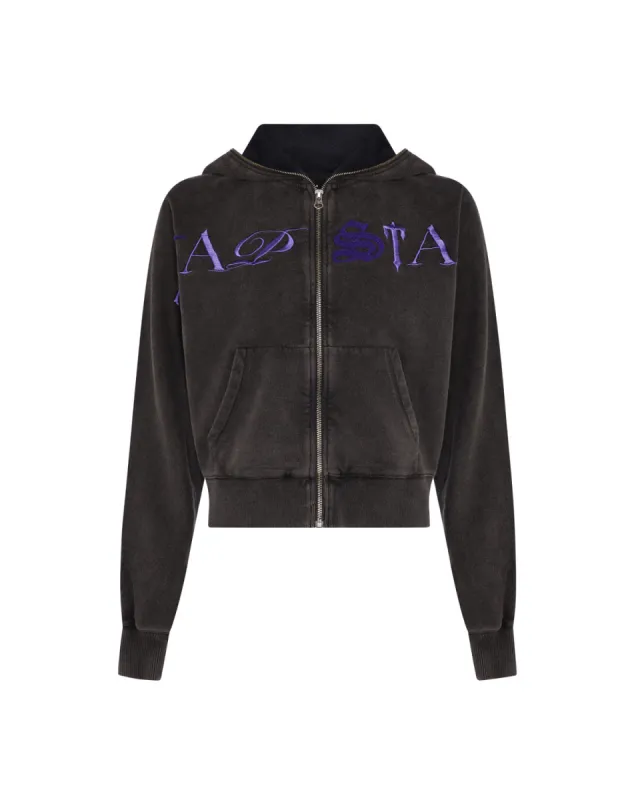 Women’s Zip Script Hoodie - Washed Black/Purple sold by Trapstar London
