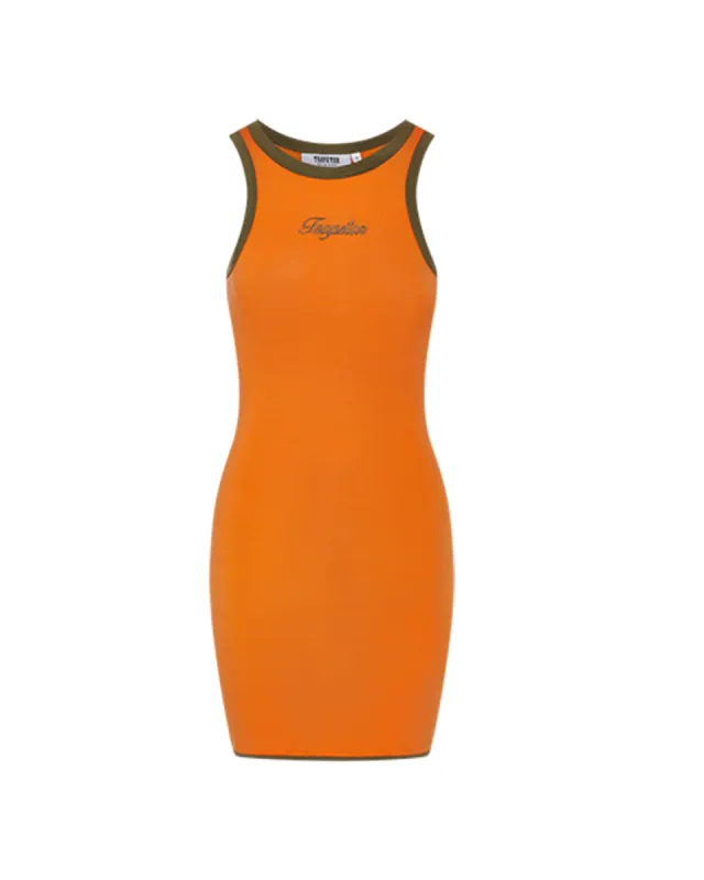 Women's Contrast Racer Dress - Orange/Khaki sold by Trapstar London