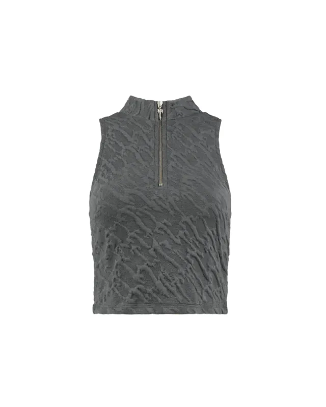 Women's Jacquard Fitted Zip Crop Top - Grey sold by Trapstar London