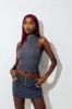 Women's Jacquard Fitted Zip Crop Top - Grey sold by Trapstar London