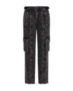 Women's Arch Applique Distressed Denim Look Cargo Pants