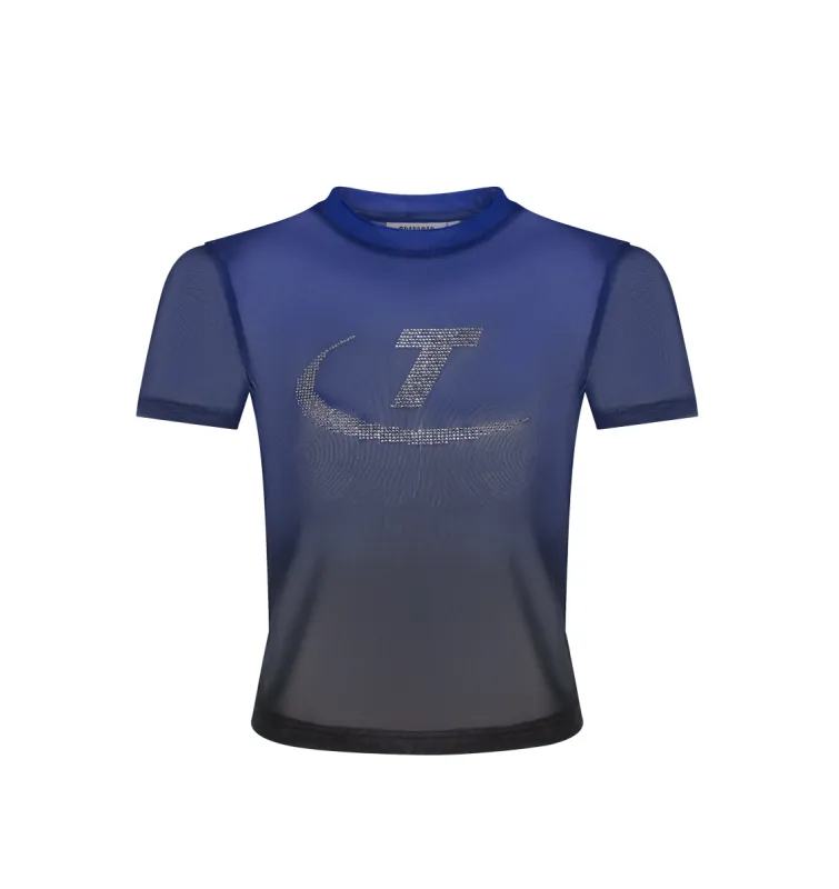 Women's Hyperdrive Diamante T Mesh Top - Blue Gradient sold by Trapstar London