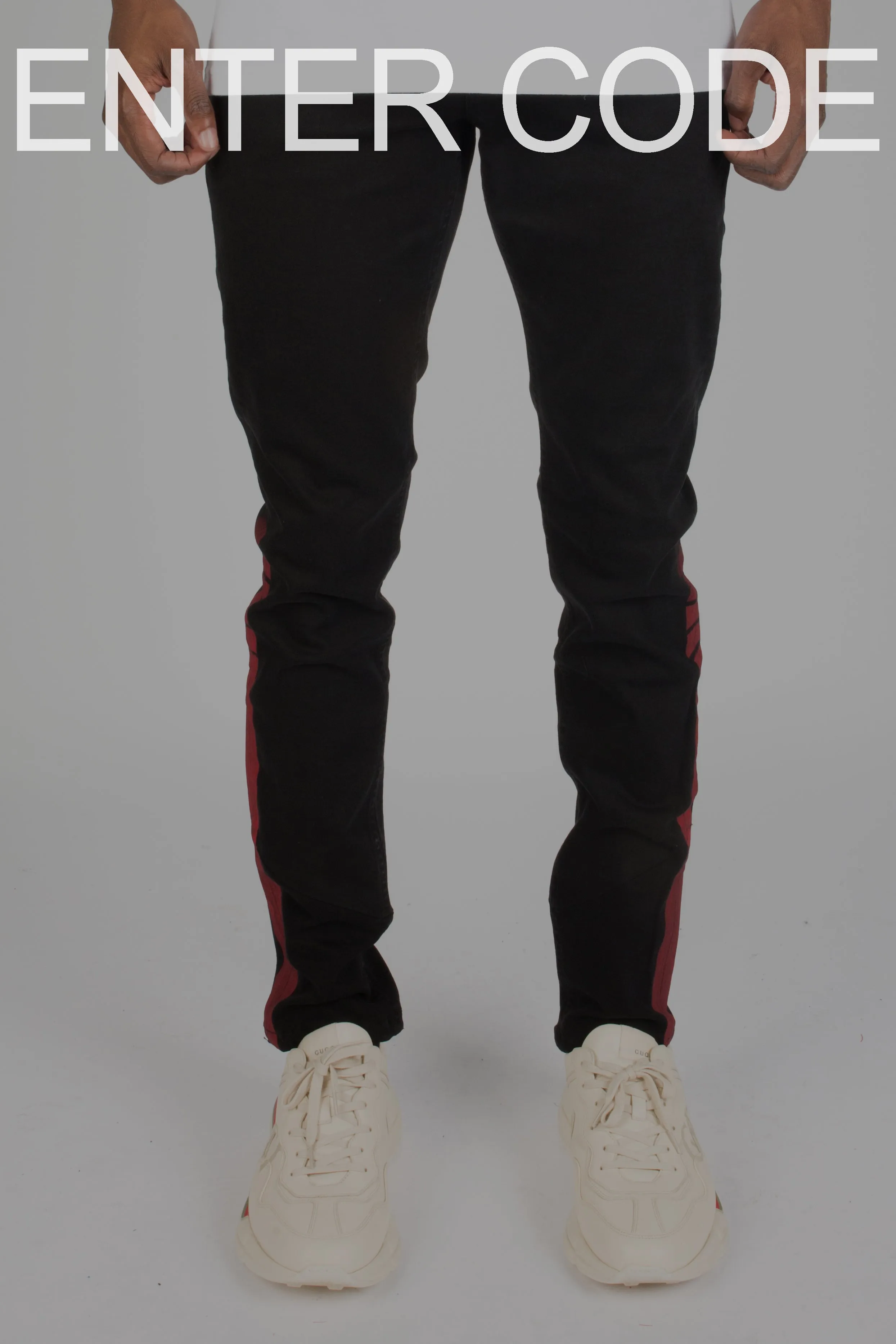 Trapstar Stripe Denim Jeans - Black/Red sold by Trapstar London