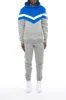 V Stripe Hoodie Tracksuit - Cobalt Blue/Marl Grey/White sold by Trapstar London