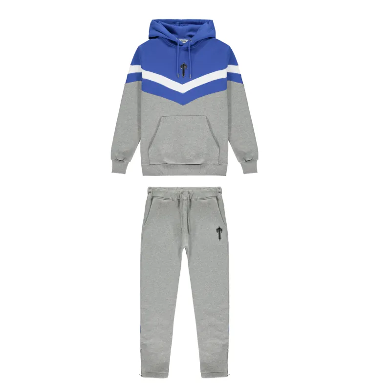 V Stripe Hoodie Tracksuit - Cobalt Blue/Marl Grey/White sold by Trapstar London