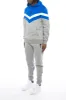 V Stripe Hoodie Tracksuit - Cobalt Blue/Marl Grey/White sold by Trapstar London