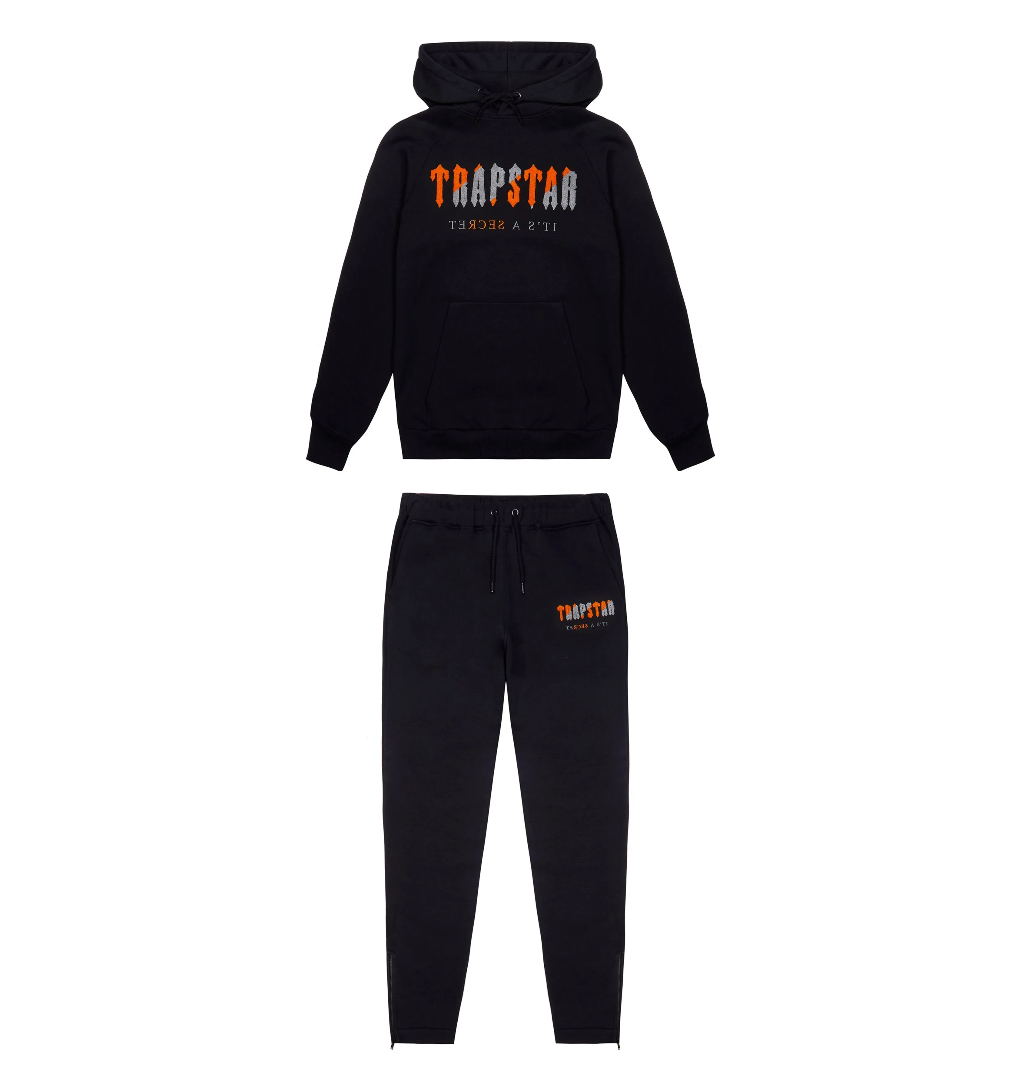 Chenille Decoded Hoodie Tracksuit - Black/Orange sold by Trapstar London