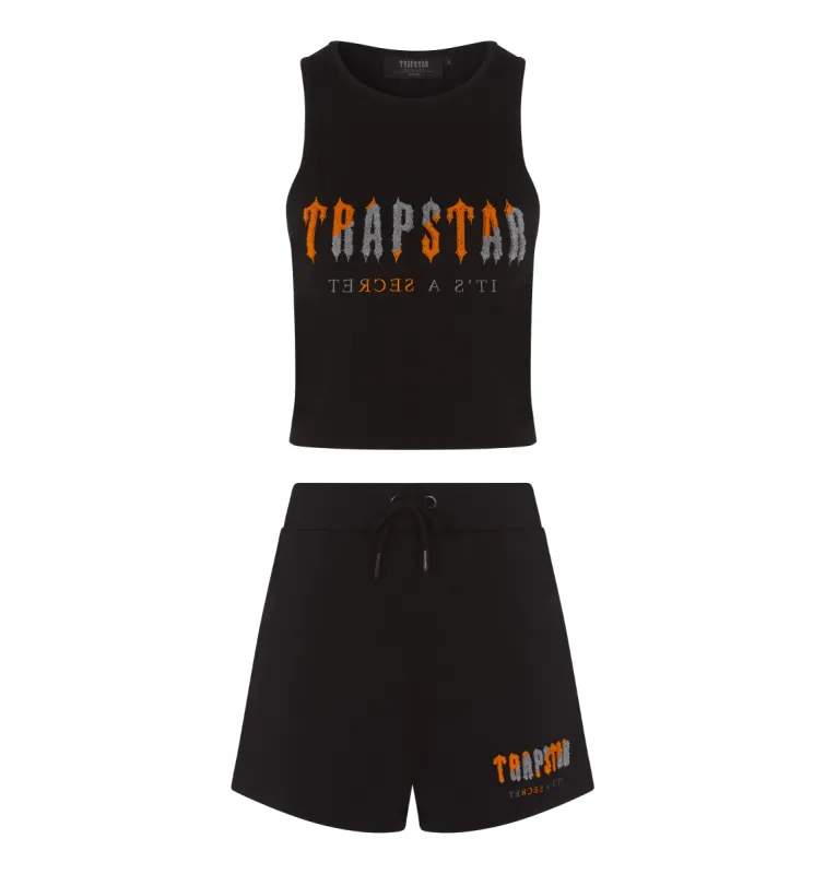 Womens Chenille Decoded Shorts Set - Black/Orange sold by Trapstar London
