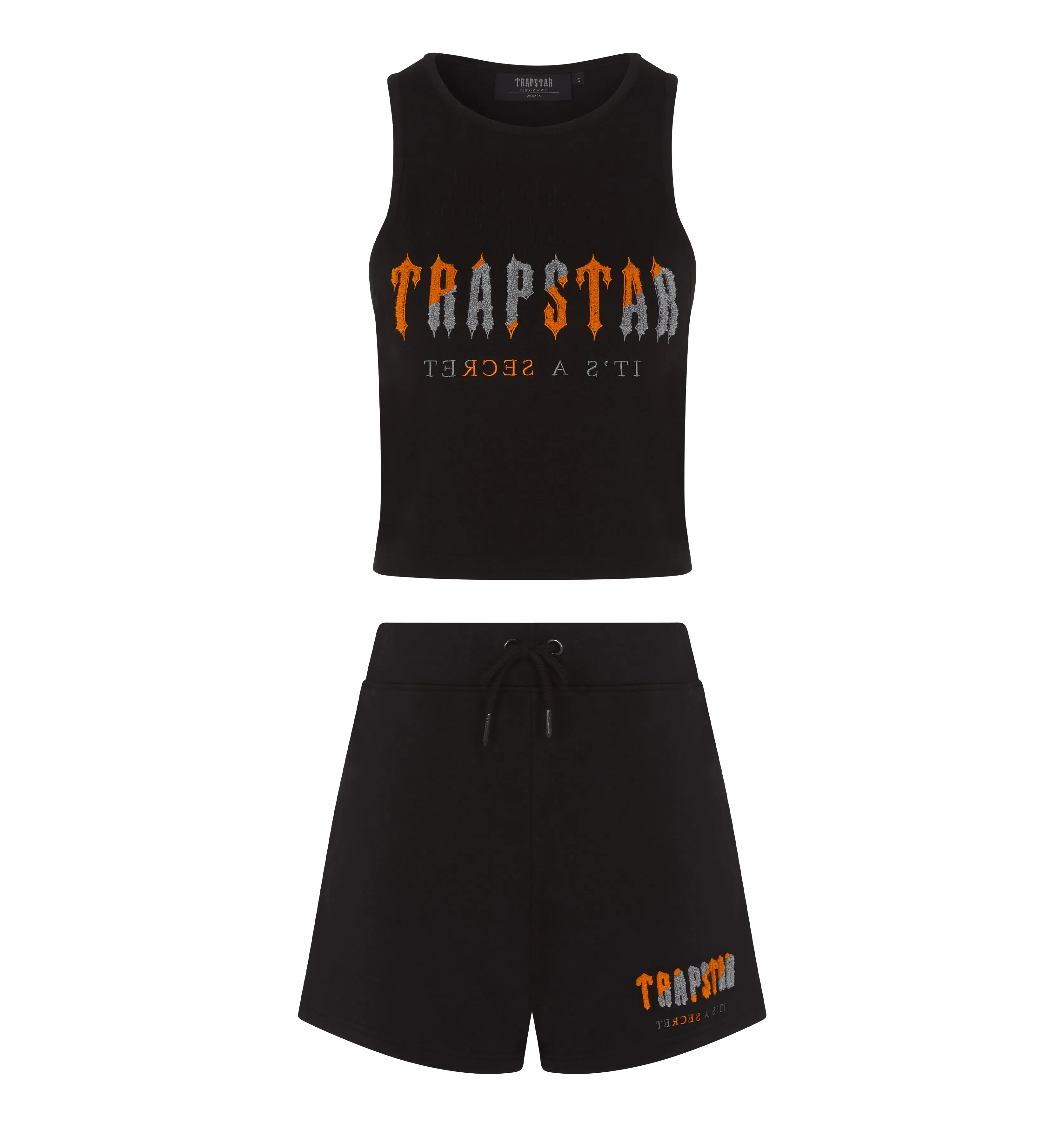 Womens Chenille Decoded Shorts Set - Black/Orange sold by Trapstar London