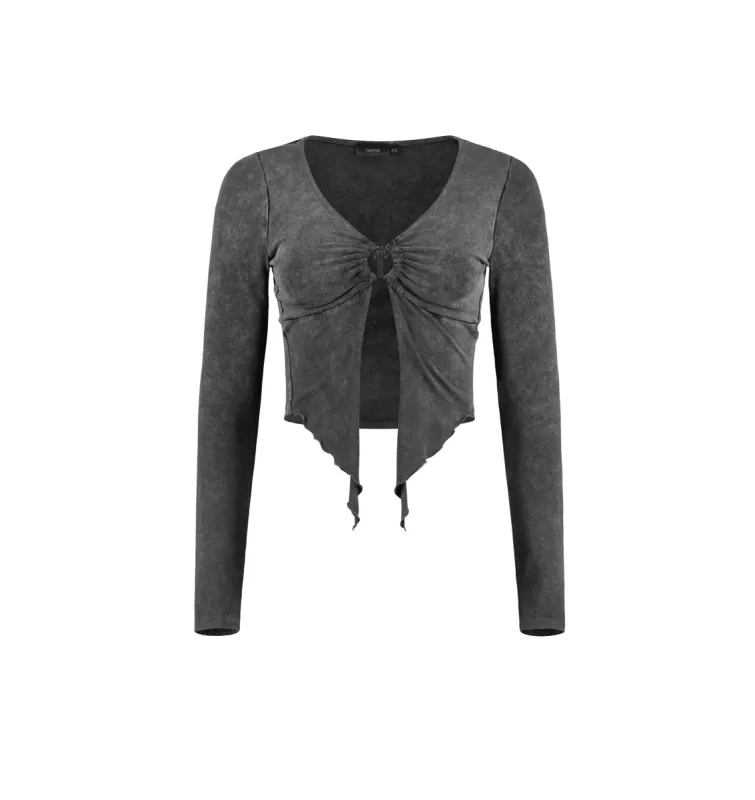 Women's Long Sleeve Wing Hem Bralette - Stone Wash sold by Trapstar London
