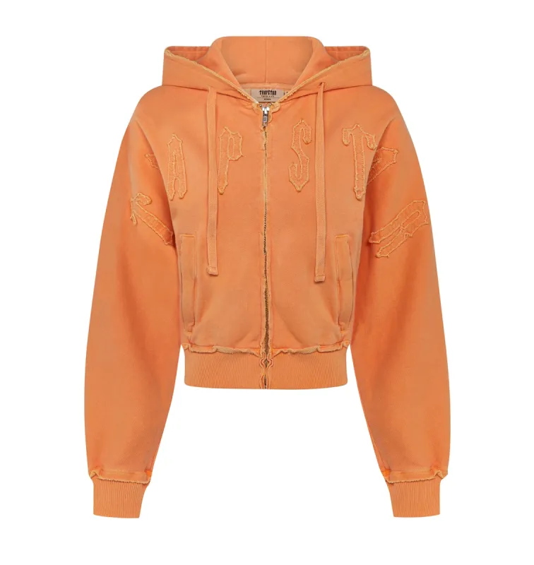 Women's Irongate Cropped Batwing Zip Hoodie - Washed Orange sold by Trapstar London