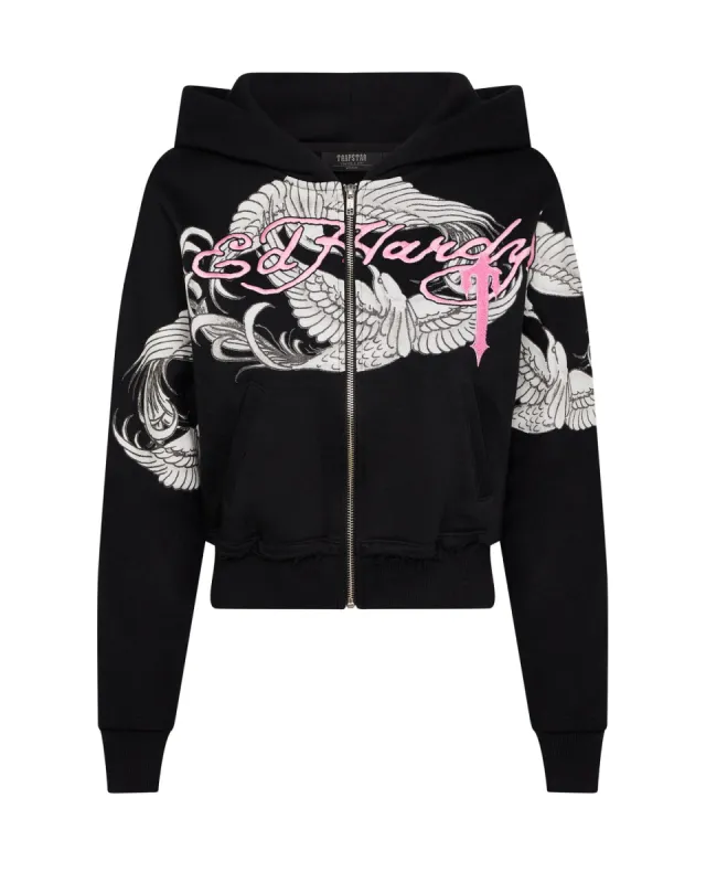 Trapstar x Ed Hardy Women's Hoodie - Black/Pink sold by Trapstar London