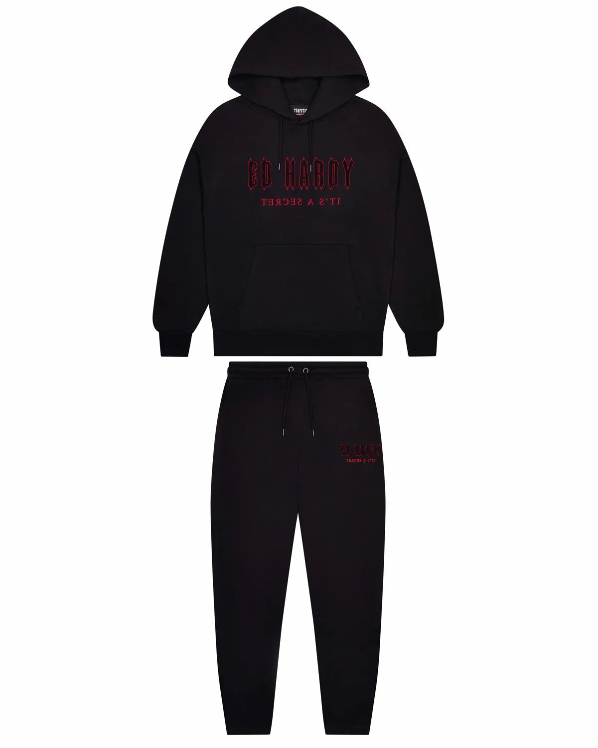 Trapstar x Ed Hardy Decoded Solid Chenille Tracksuit - Black/Red sold by Trapstar London