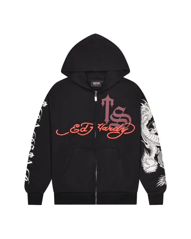 Trapstar x Ed Hardy Script Hoodie - Black/Red sold by Trapstar London