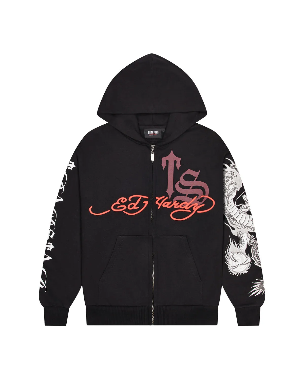 【Trapstar London】SCRIPT HOODIE フーディ パーカー Trapstar x Ed Hardy Script Hoodie - Black/Red | Parallel
