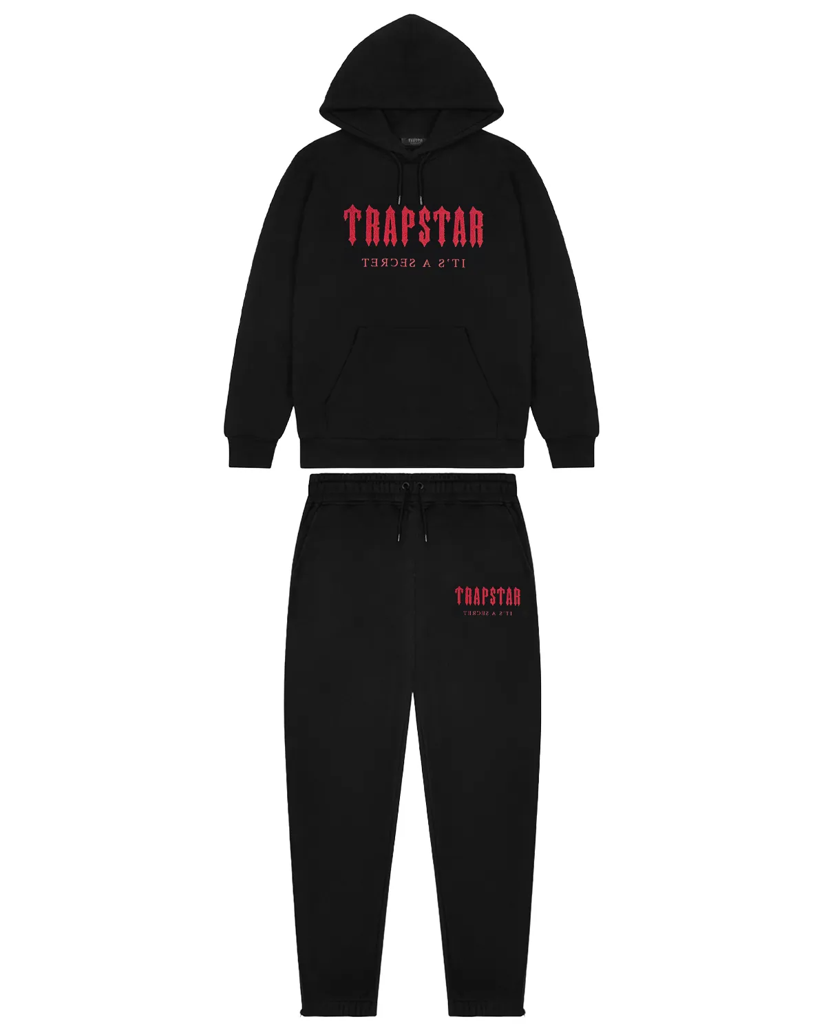 Chenille Decoded Hoodie Tracksuit - Black/Red sold by Trapstar London