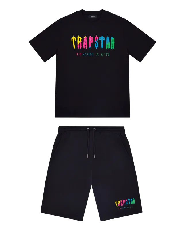 Chenille Decoded Shorts Set - Black/Candy sold by Trapstar London