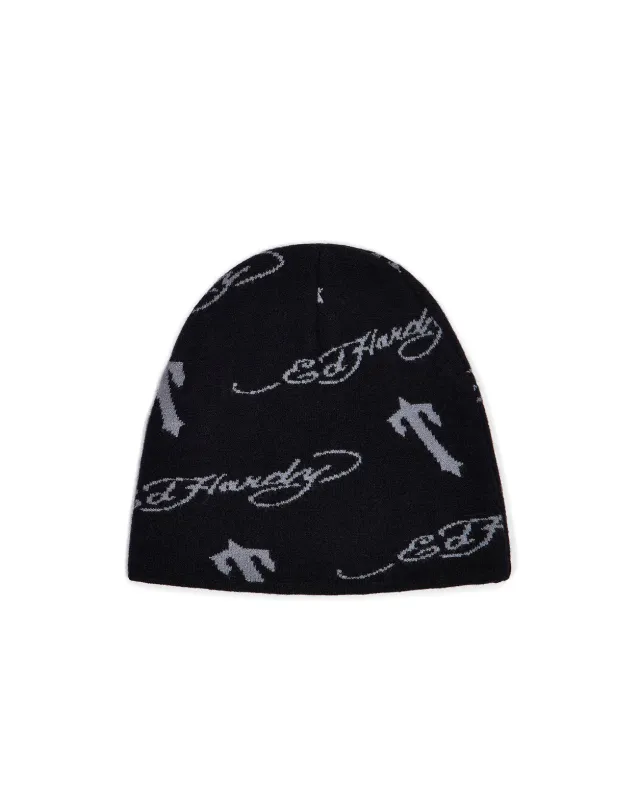 Trapstar x Ed Hardy AOP Beanie - Black sold by Trapstar London