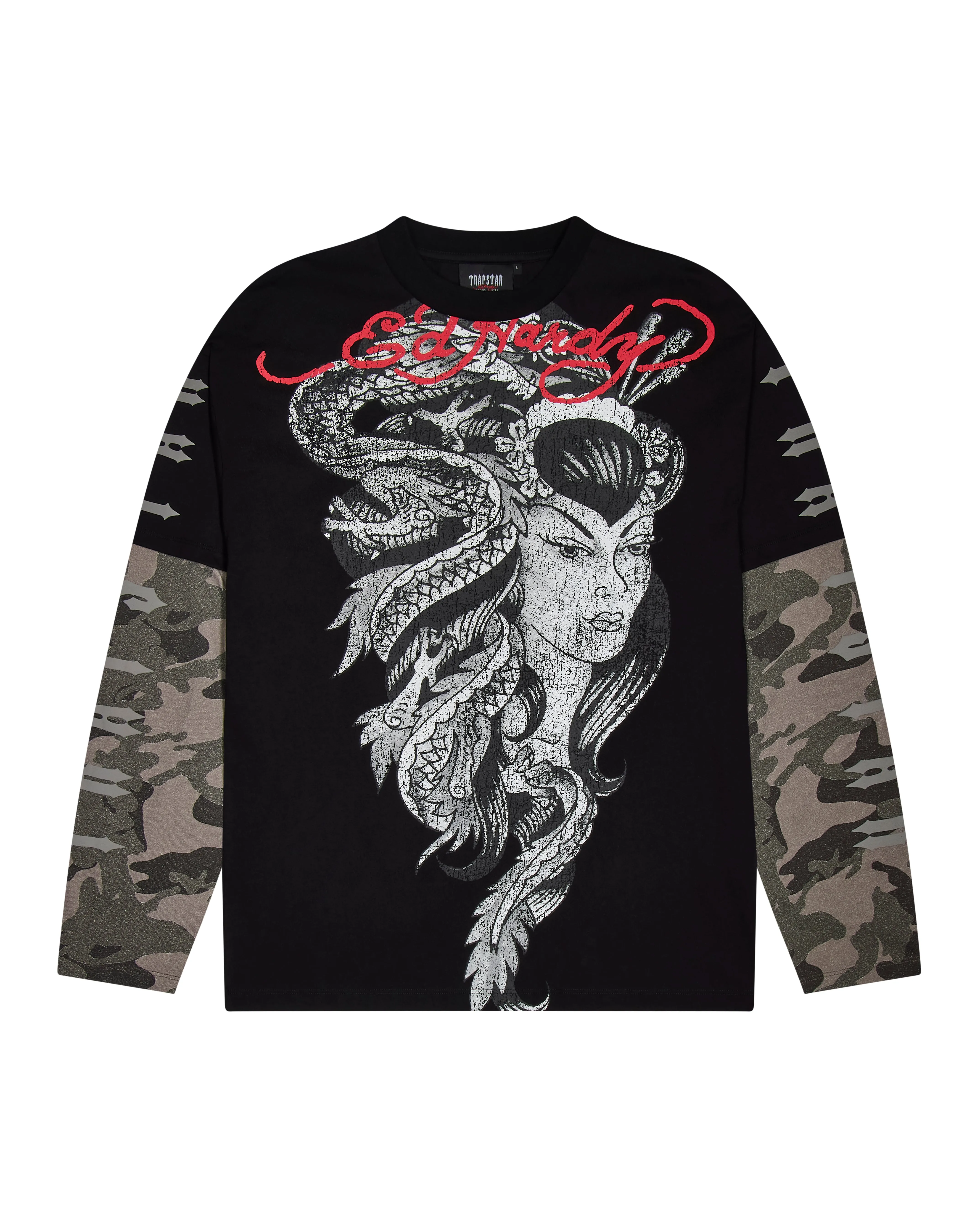 Trapstar x Ed Hardy Medusa LS Tee - Washed Black/Camo sold by Trapstar London