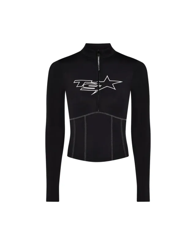 Women’s TS Star Half Zip Top - Black/White sold by Trapstar London