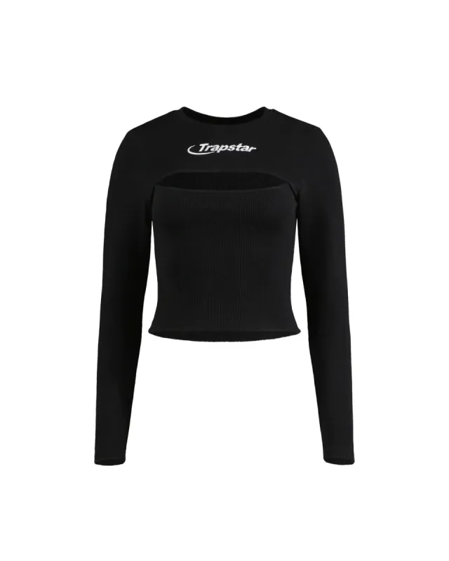 Women's Hyperdrive Long Sleeve Cut Out Top - Black/White sold by Trapstar London