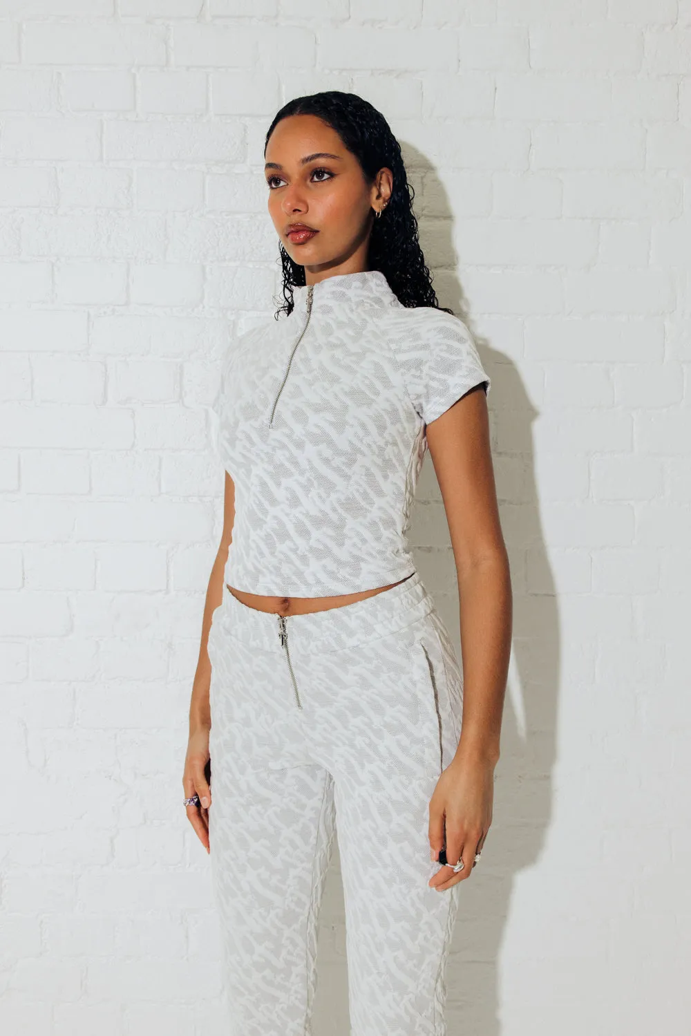 Women's Jacquard Fitted Zip Crop Top - White sold by Trapstar London product image thumbnail 4