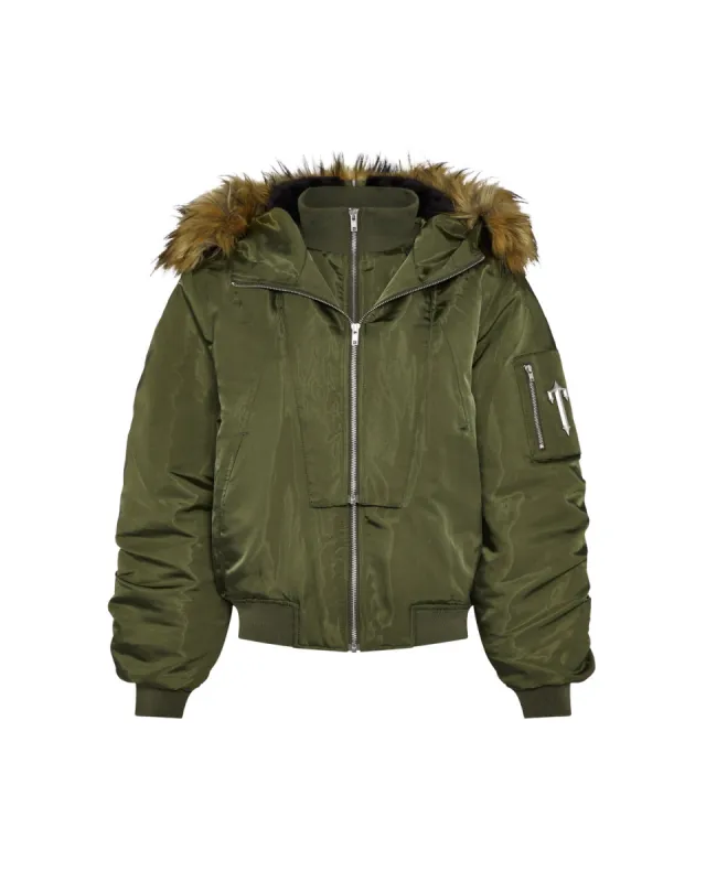 Women’s Script Fur Hood Bomber - Khaki sold by Trapstar London