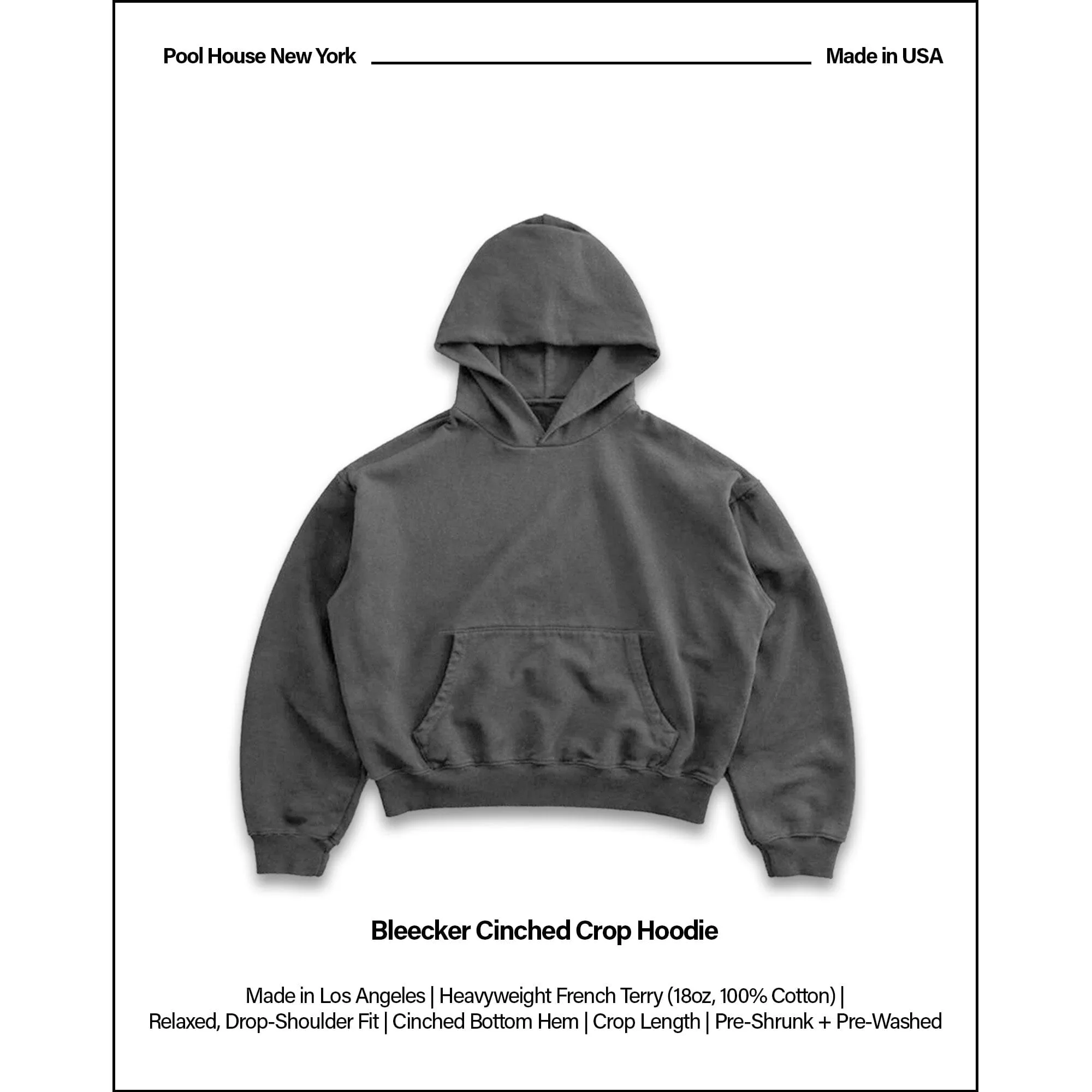 Bleecker Cinched Crop Hoodie | Relaxed, Drop-Shoulder sold by Pool House New York product image thumbnail 2